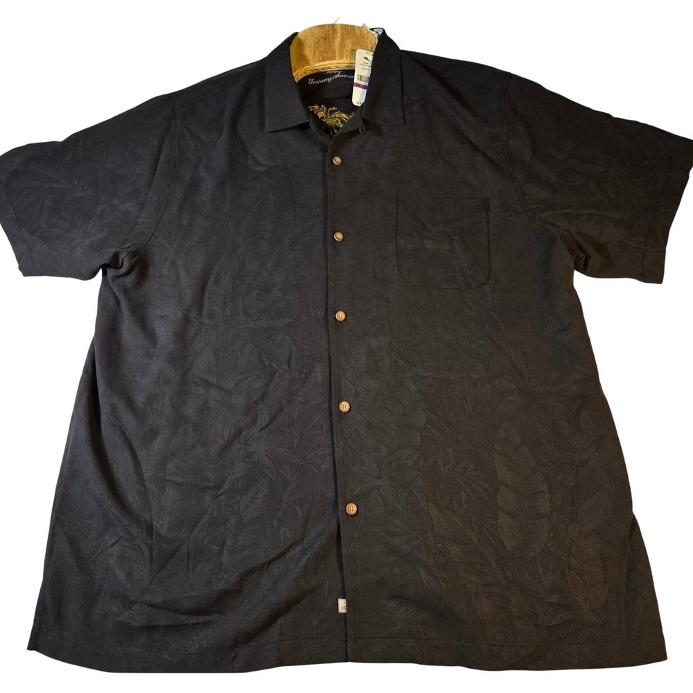 Tommy Bahama Lets Get It Poppin Silk Camp Shirt Black Embroidered XXL ST326885